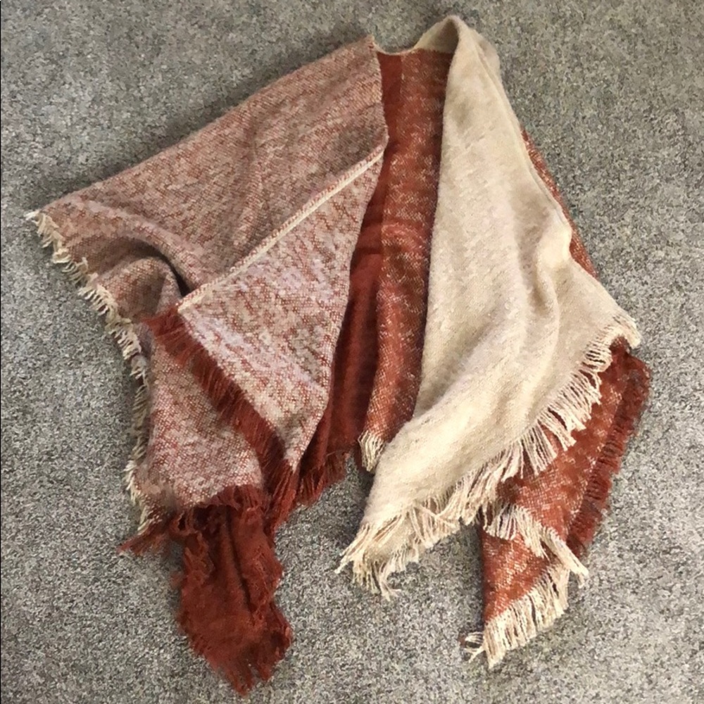 Rust & Tan Poncho Shrug Sweater